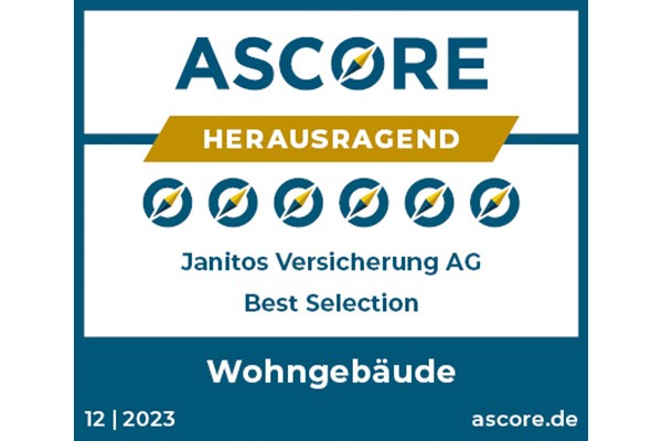 Janitos Wohngebäudeversicherung 6 Kompasse | Test ASCORE 2023 Janitos Wohngebäudeversicherung 6 Kompasse | Test ASCORE 2023