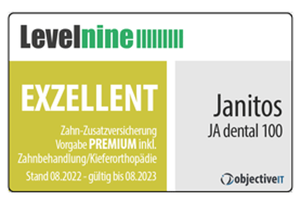 Janitos Zahnzusatzversicherung JA dental 100 Exzellent | Test Levelnine/Objective IT 2021