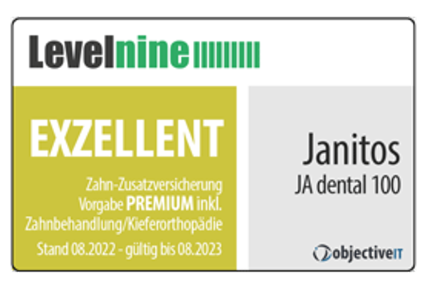 Janitos Zahnzusatzversicherung JA dental 100 Exzellent | Test Levelnine/Objective IT 2021 Janitos Zahnzusatzversicherung JA dental 100 Exzellent | Test Levelnine/Objective IT 2021