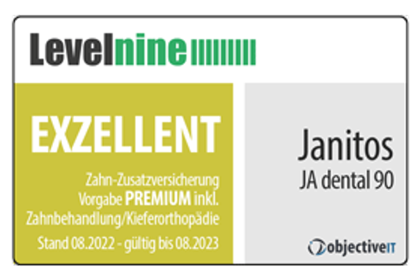 Janitos Zahnzusatzversicherung JA dental 90 Exzellent | Test Levelnine/Objective IT 2021