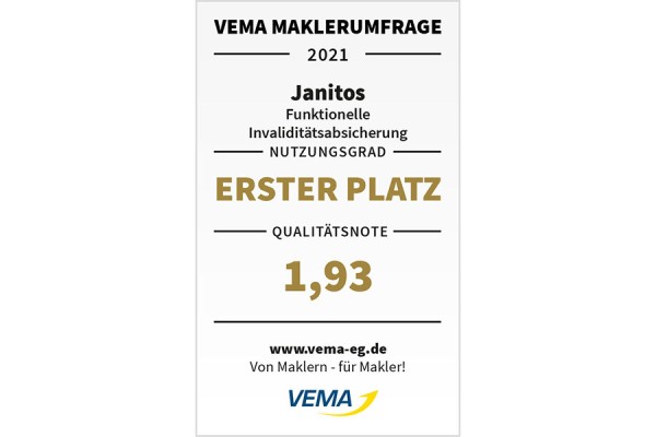 VEMA Qualitätssiegel Erster Platz Janitos Invaliditätsabsicherung VEMA Qualitätssiegel Erster Platz Janitos Invaliditätsabsicherung