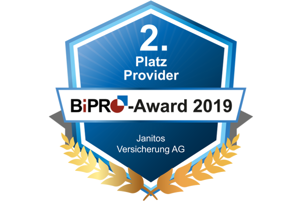 Auszeichnung BiPRO Award 2019 2. Platz Janitos Versicherung AG