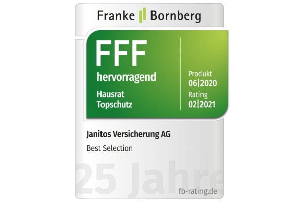 Franke und Bornberg Qualitätssiegel Hervorragend Janitos Hausratversicherung Franke und Bornberg Qualitätssiegel Hervorragend Janitos Hausratversicherung