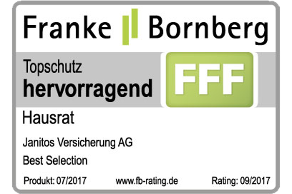 Janitos Auszeichnung Franke Bornberg Qualitätssiegel Hausratversicherung Best Selection FFF 2017