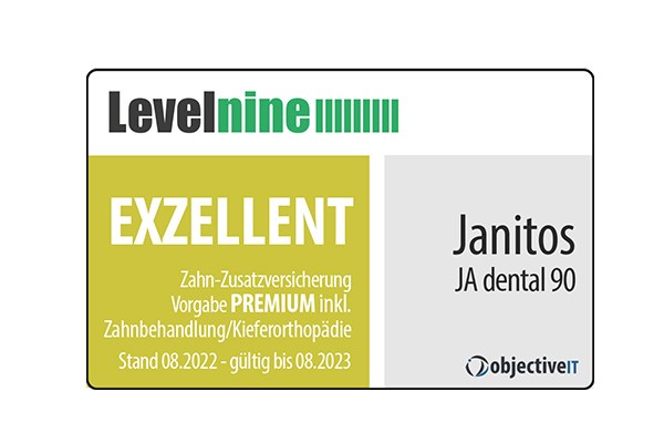 Janitos Zahnzusatzversicherung JA dental 90 Exzellent | Test Levelnine/Objective IT 2021 Janitos Zahnzusatzversicherung JA dental 90 Exzellent | Test Levelnine/Objective IT 2021